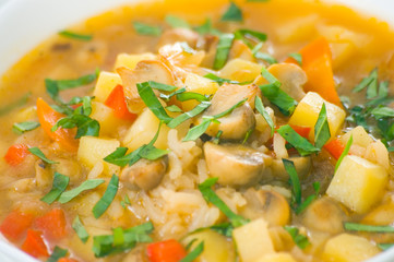 mushroom soup with potato and rice