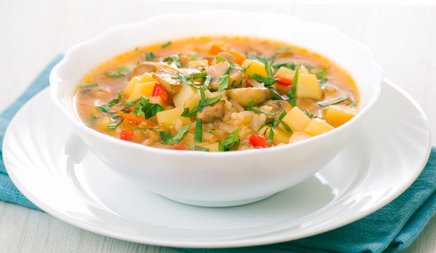 mushroom soup with potato and rice