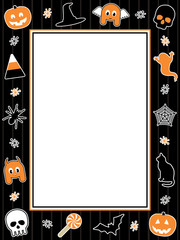 Halloween frame vector clipart black orange pumpkin bat candy skull spider ghost with white space for text