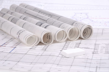 Architectural plans of the old paper ,tracing paper