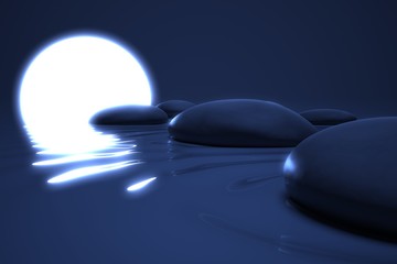 Zen moon glows on  stones in the water - 44912998