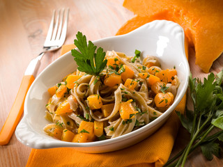 tagliatelle with pimpikins and parsley, vegetarian food