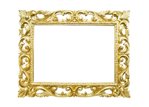 Retro old gold frame, isolated