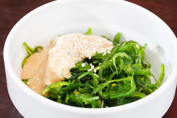 Chuka seaweed salad garnished with sesame seeds