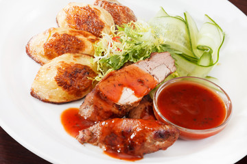 grilled meat with vegetables