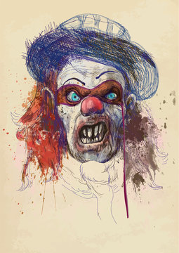 scary clown (drawing, old brown paper - background)