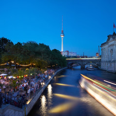 Strand bar on Spree river, night in Berlin