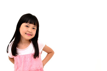 happy little girl on white background