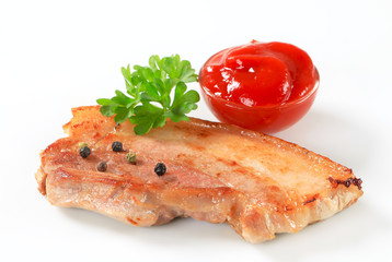 Pan fried pork belly and tomato sauce