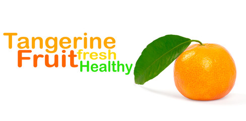 Tangerine with green leaves isolated on white