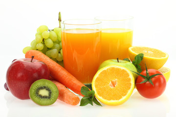 Fresh fruits, vegetables and juice