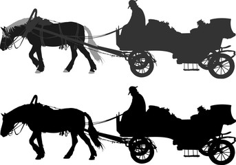 silhouette of a horse put to a cart