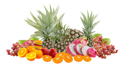 mix of fruits over white background