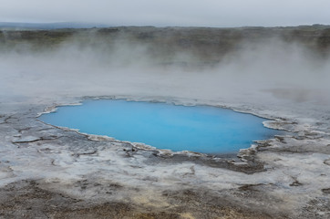 Detail of blue geothermal pond in Hveravellir, Iceland