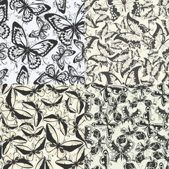 Set of seamless pattern with butterflies
