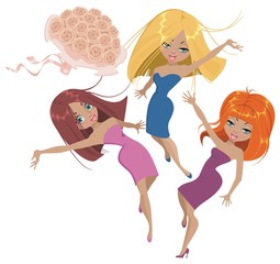 Три подружки невесты ловят букет