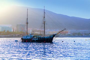 Los Cristianos harbor port sailboat sunrise in Adeje