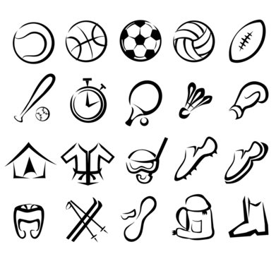 sports equipment icons set