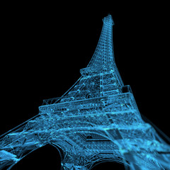 Eiffel Tower (3D xray blue transparent)