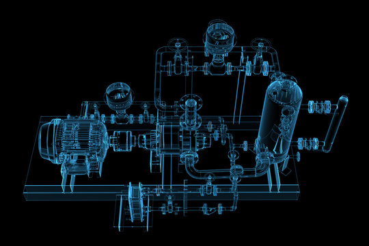 Piping (3D xray blue transparent)
