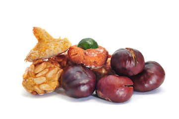 panellets and roasted chestnuts, a typical dish of Catalonia, Sp