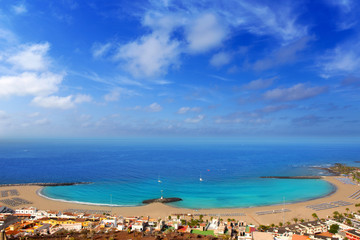 Aerial view Las Vistas beach in Arona Tenerife