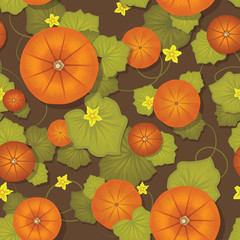 Fototapeta na wymiar Seamless pattern. Pumpkins with leaves