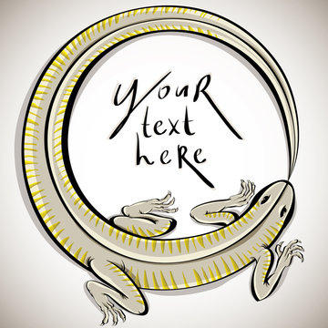 Lizard in round shape with copy space.