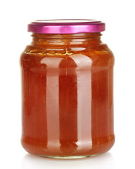Jar with jam isolated on white