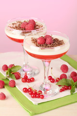 fruit jelly with berries in glasses