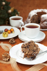 Christmas table setting - cake and christmas decorations