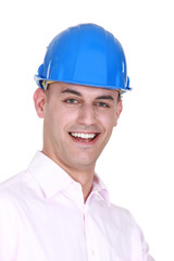 Young bald architect