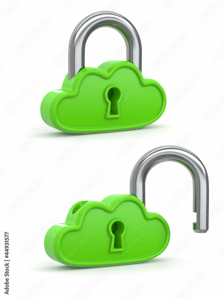 Poster cloud computing as padlock. security concept