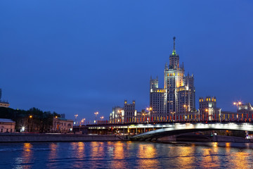 Fototapeta na wymiar High-rise building on Kotelnicheskaya embankment in Moscow