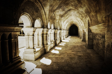 Abbaye de Fontenay archway retro vintage, France