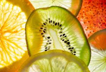 Obrazy na Szkle  mix owoców (fig, limonka, cytryna, pomarańcza, kiwi)