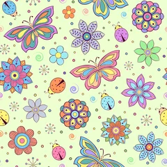 Photo sur Plexiglas Papillon fleurs colorées, papillons et coccinelles