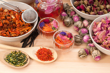 Herbal natural floral tea infusion with dry flowers