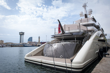 Large luxury yacht in harbour