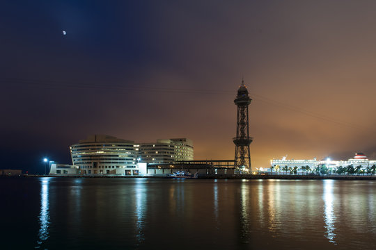 Cityscape at night with reflected lights
