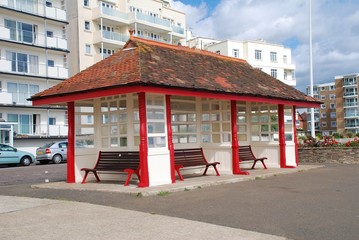 Seafront shelter, Bexhill-on-Sea, England