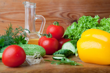 Fresh vegetables on cutting board.