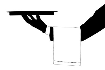 A silhouette of a hand holding a tray