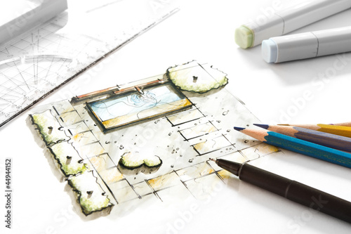 "Gartenplanung - kleiner Stadtgarten" Stockfotos und lizenzfreie Bilder