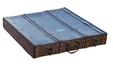 old wooden suitcase on a white background.