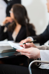 Business - businesspeople, meeting and presentation in office