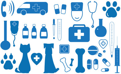 blue icon set veterinary objects