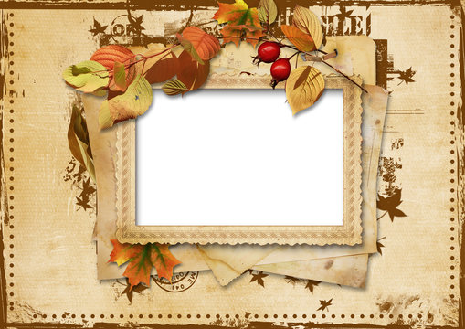 Vintage card with autumn leaves