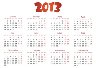 Calendrier 2013 simple - facilement éditable