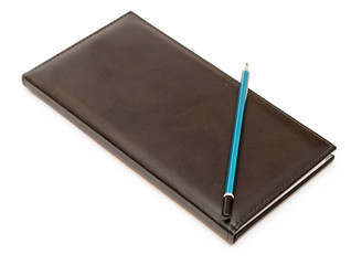 note book pencil on white background
